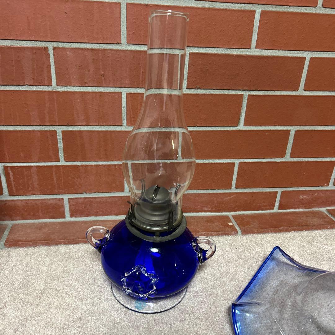 ⭐︎希少⭐︎北海道小樽　ヴィンテージ　北一硝子　青いガラス製　オイルランプ