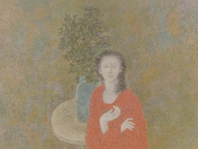 高山辰雄、【聴】、希少な額装用画集より、新品額装付、状態良好