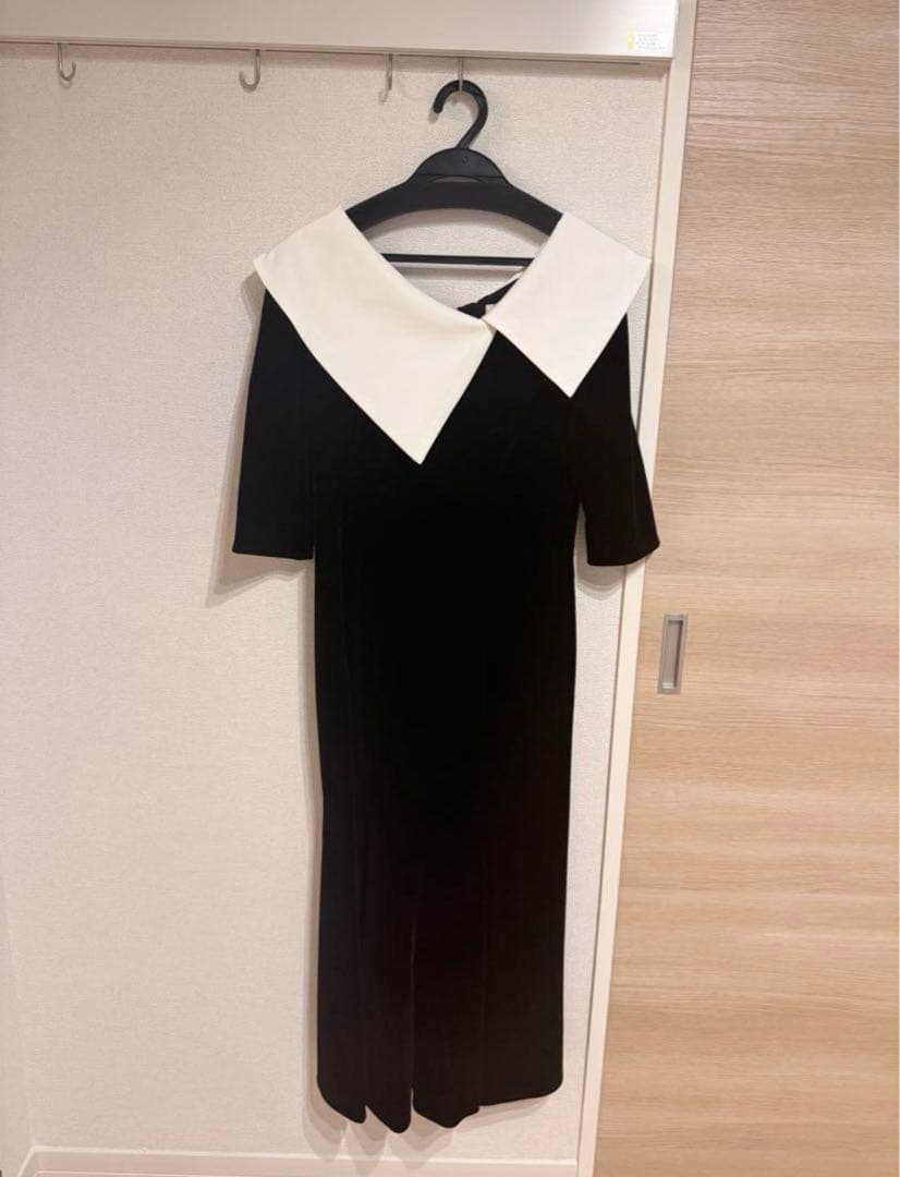 【LEJA】アシンメトリービッグカラーベロアマーメイドワンピースドレス Mサイズ