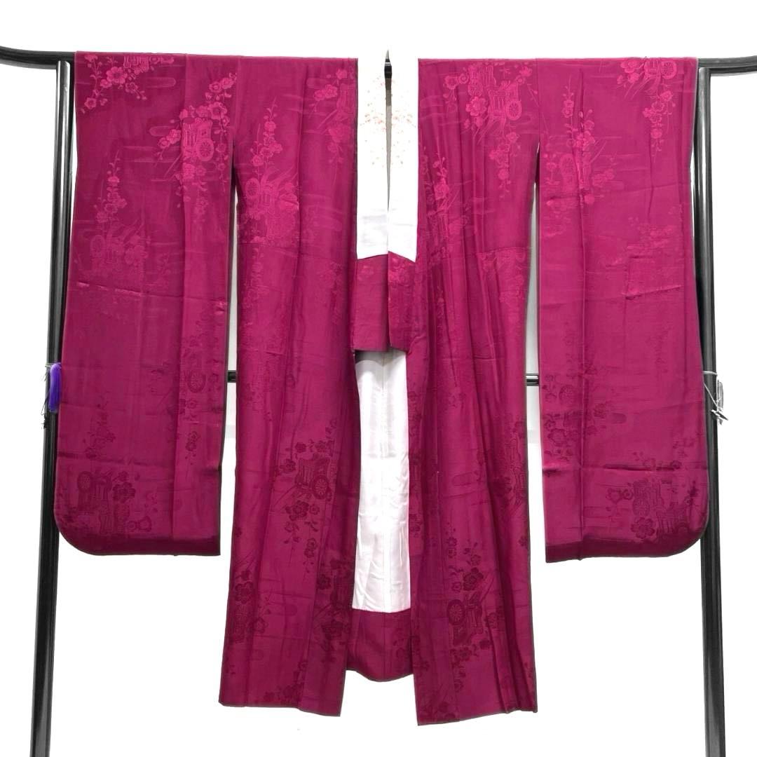 振袖襦袢　刺繍　桜花模様　梅花　御所車　着物　052a p