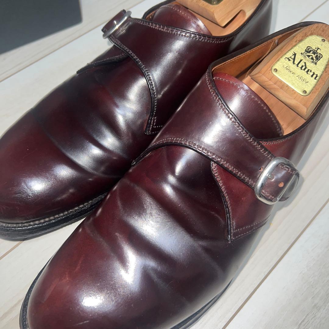 Alden バーガンディ モンクストラップシューズ9 1/2