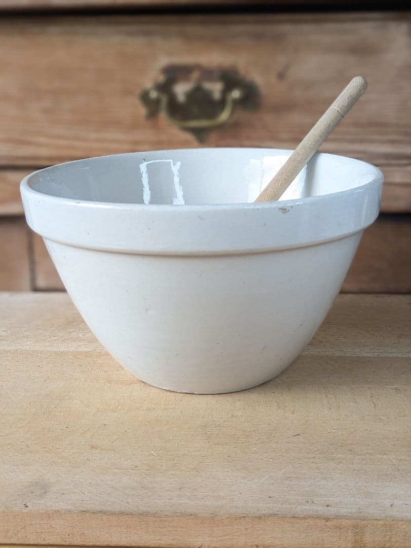 イギリス アンティーク 陶器製 ミキシングボウル 木製スプーン付き