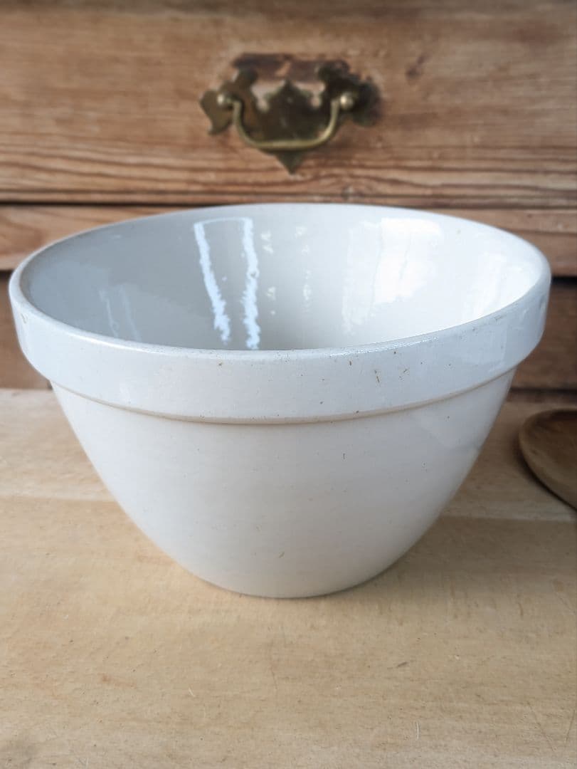 イギリス アンティーク 陶器製 ミキシングボウル 木製スプーン付き
