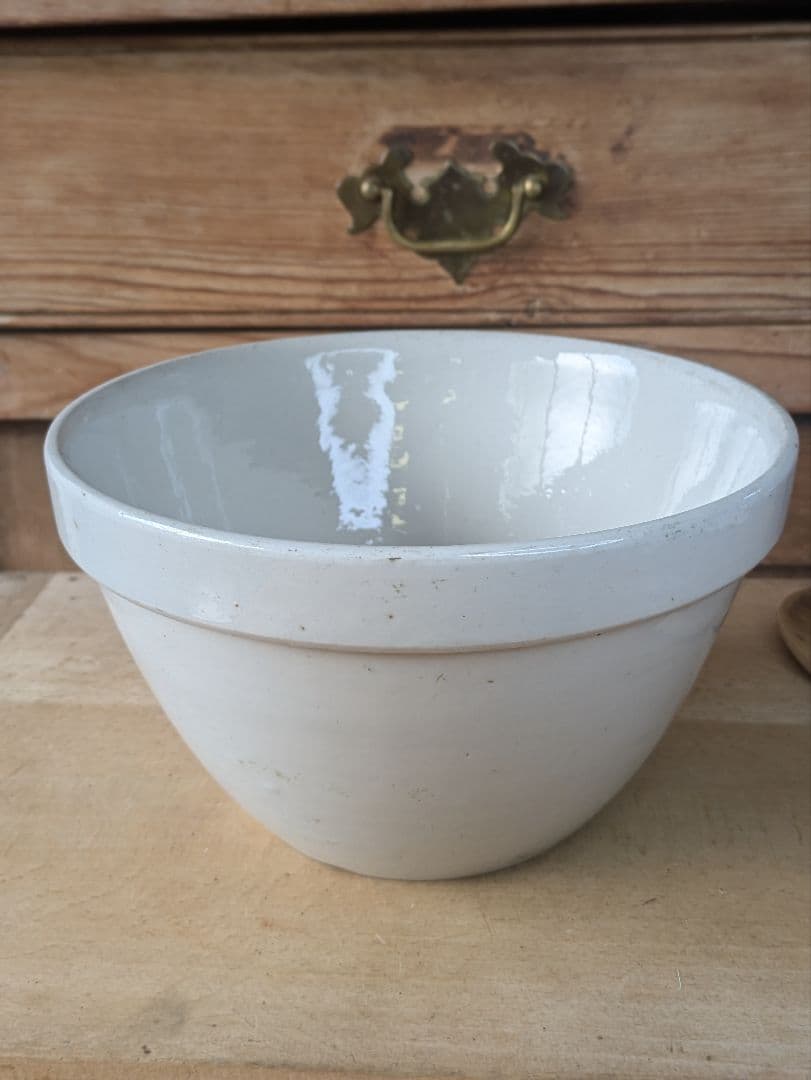 イギリス アンティーク 陶器製 ミキシングボウル 木製スプーン付き