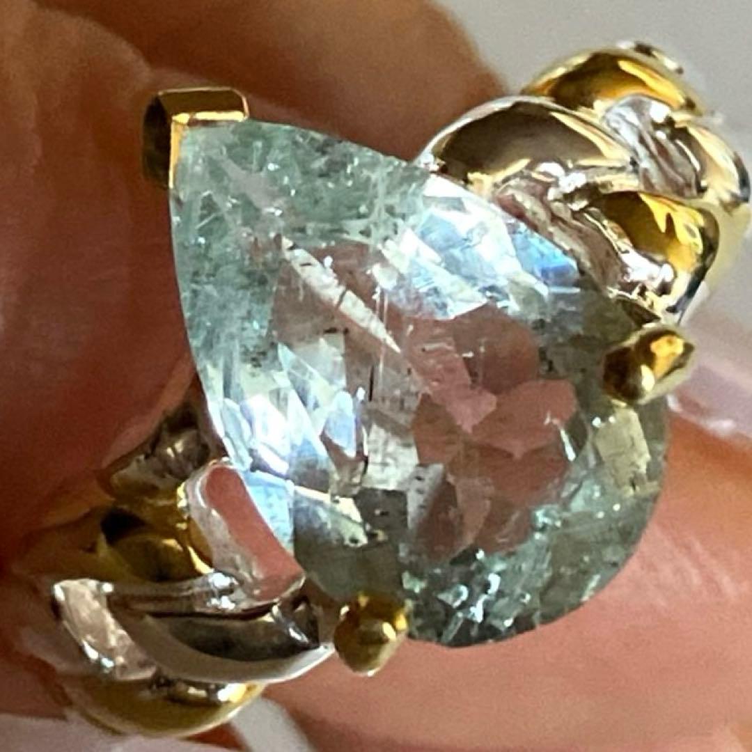 アクアマリン・ノットデザインリング・指輪シルバーK18金ゴールド匿名配送