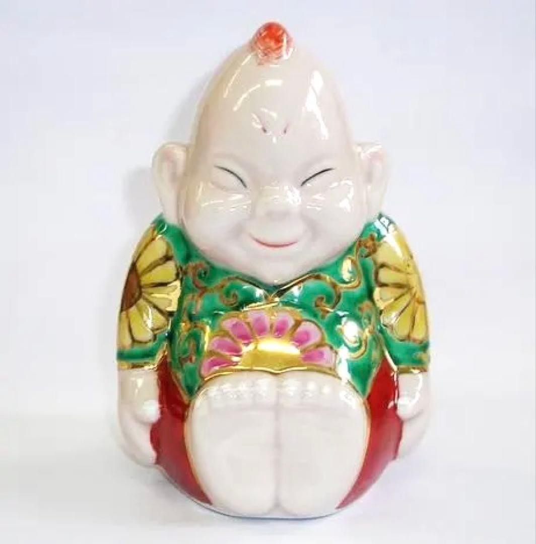 新品☆九谷焼 ビリケン 4号 唐草模様 福の神 幸運 開運 魔除け 良縁 縁起物