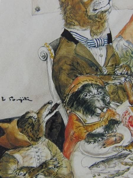 藤田嗣治、【動物宴 】、希少な限定額装用画集画、新品高級額 額装付