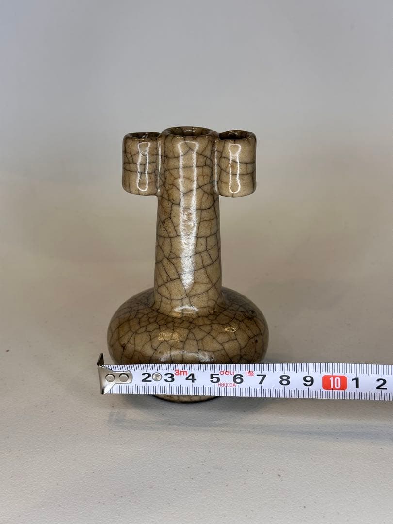 中国 宋代 哥窯 貫耳瓶 花瓶 開片釉 古陶磁 骨董品 時代物