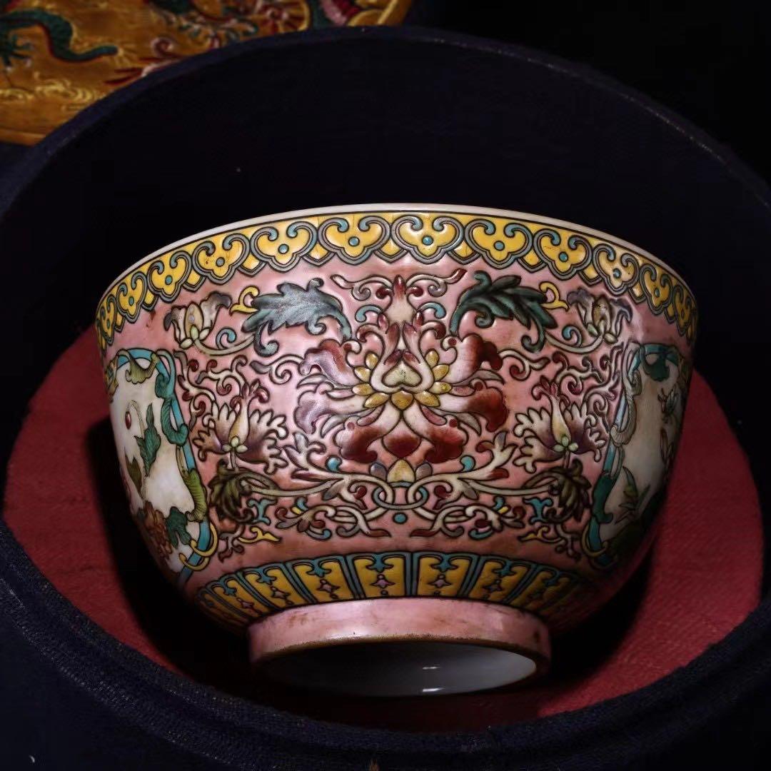 貴重品、旧蔵収、清代宮廷御蔵珍しい手描きエナメル彩陶器碗