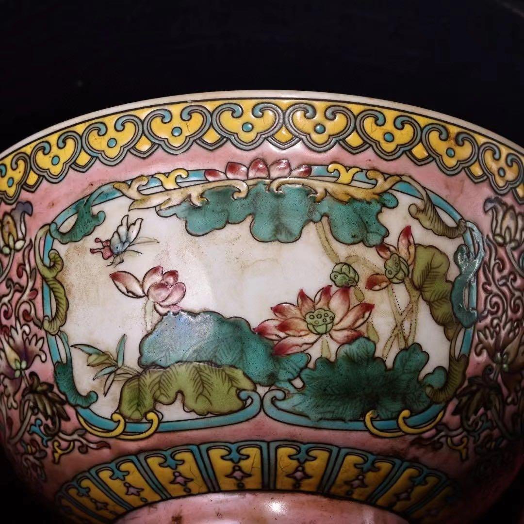 貴重品、旧蔵収、清代宮廷御蔵珍しい手描きエナメル彩陶器碗