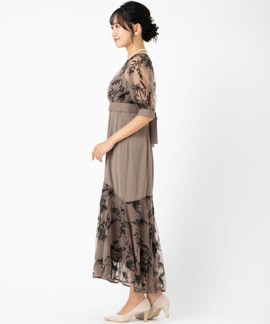 【新品】ドリードール 結婚式 バイカラーエンブロイダリーセットドレス　モカ/M