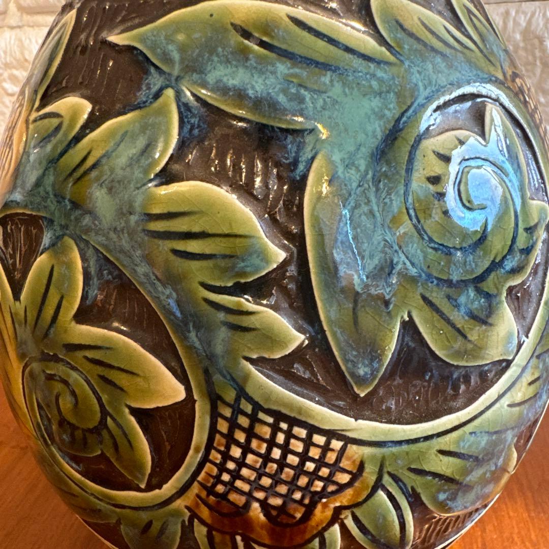 【壺屋焼】故.小橋川永弘緑釉唐草壺