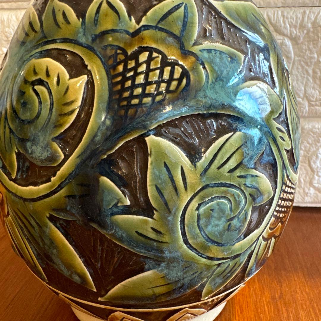 【壺屋焼】故.小橋川永弘緑釉唐草壺