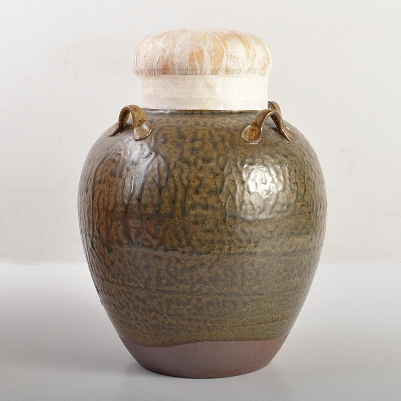 丹波焼　信水窯　飾壷　口覆・飾紐付　共箱　C　6592C