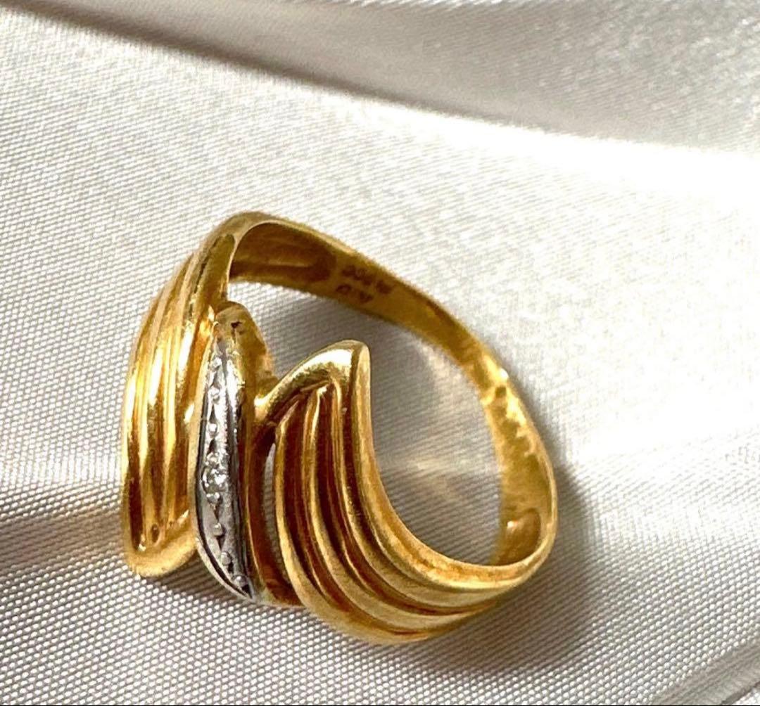 K18 プラチナ波状デザインリング