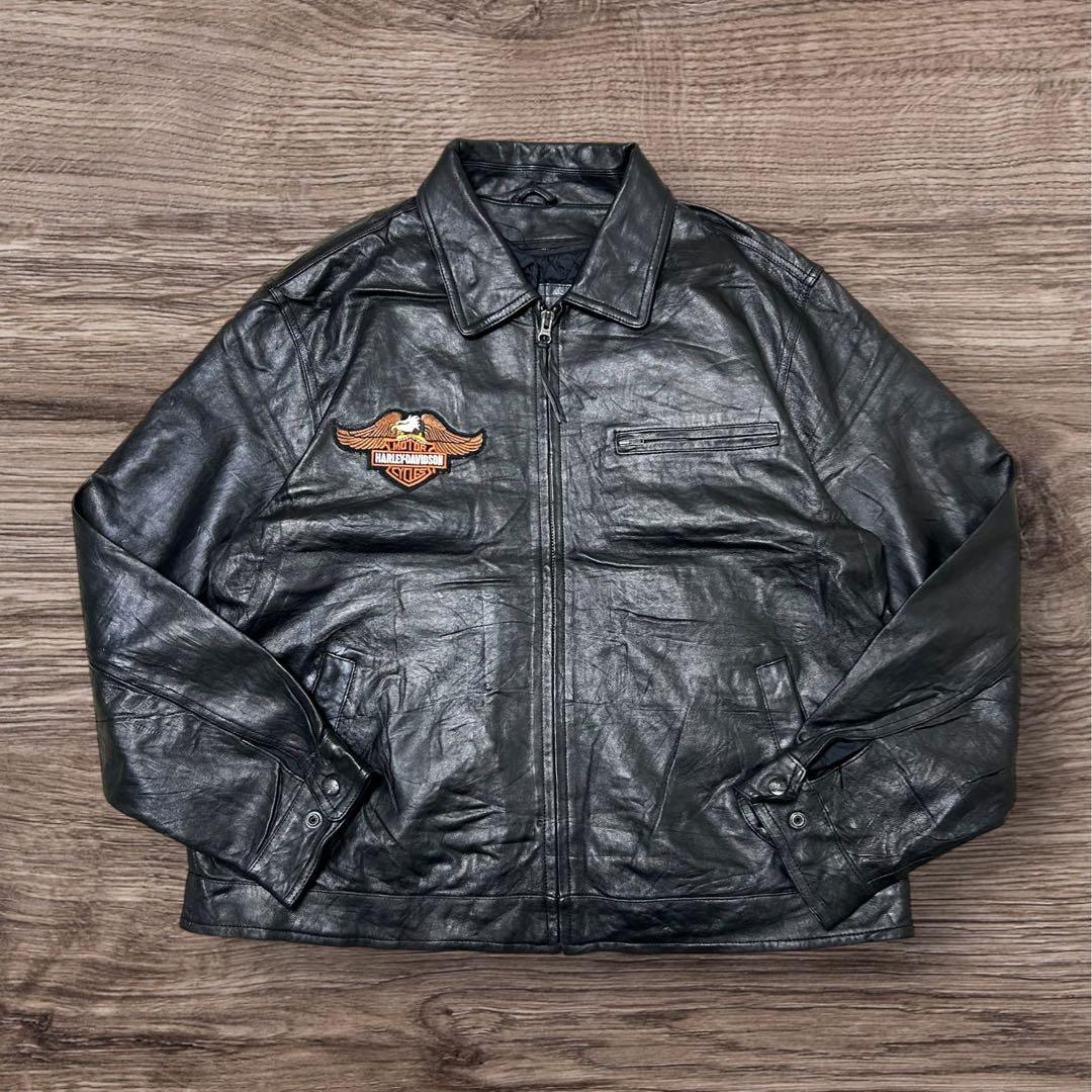 やすお90sレザージャケットシングルライダースハーレーダビッドソンカスタム