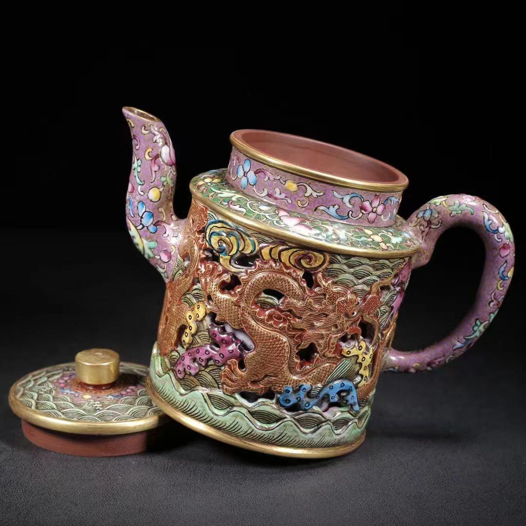 中国古美術・原鉱底槽清、紫砂泥、 エナメル彩描金 .紫砂壺・紫泥急須・茶道具