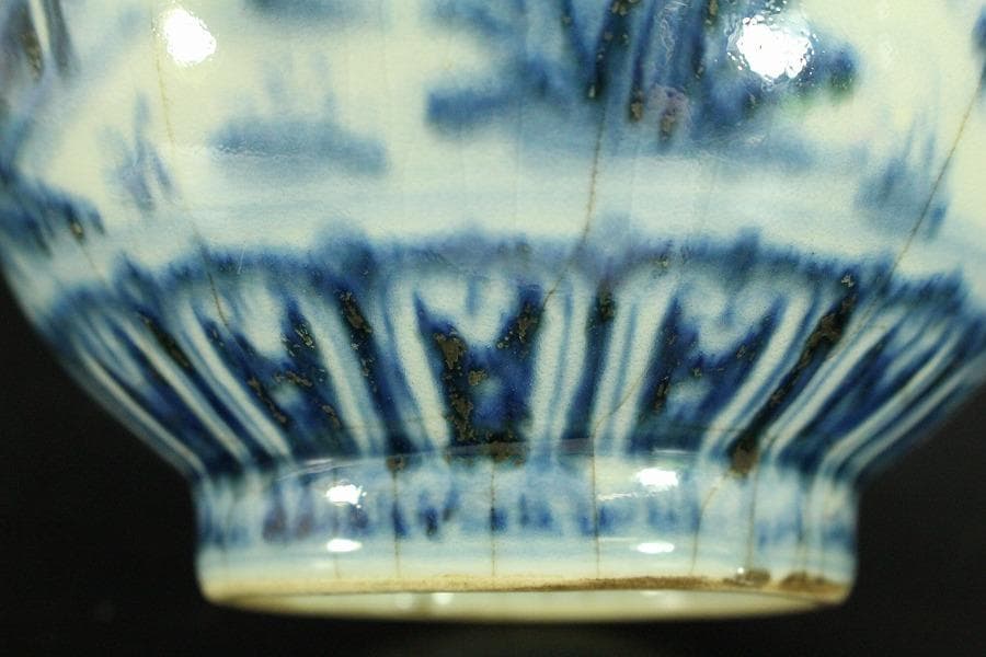 中国美術 青花 古染付 唐物 唐子紋 瓶 高22.5cm 永楽年製(LC516)