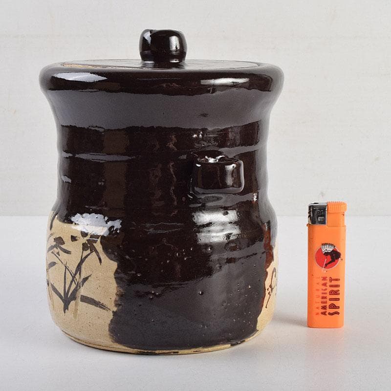 北大路魯山人作　黒織部　花草文　水指　銘清風　清水公照極め箱　M　R9402H