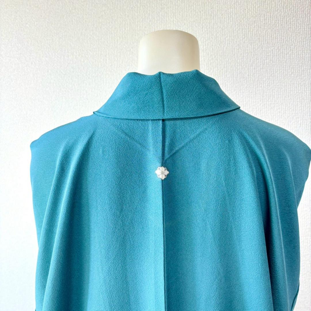 人気色 色無地 納戸色 一つ紋 正絹 広襟 袷 裄64 IS1062☆