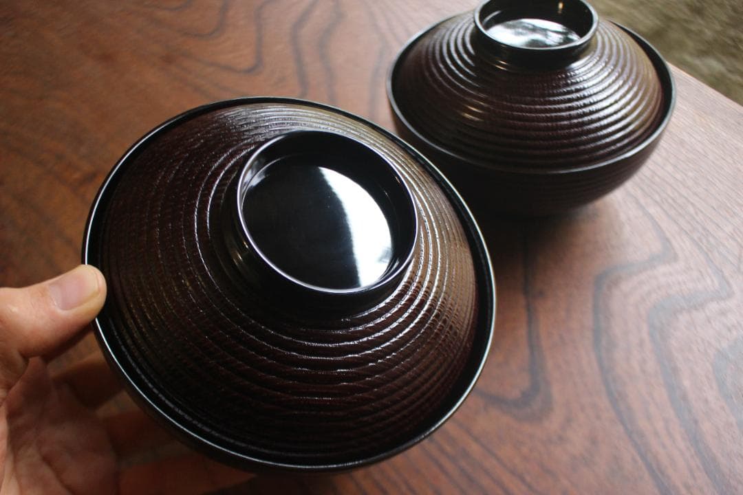 デッドストック！風情ある千筋糸目に極上宝船蒔絵の映える煮物椀2点（検輪島塗雑煮椀