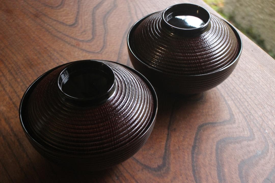 デッドストック！風情ある千筋糸目に極上宝船蒔絵の映える煮物椀2点（検輪島塗雑煮椀