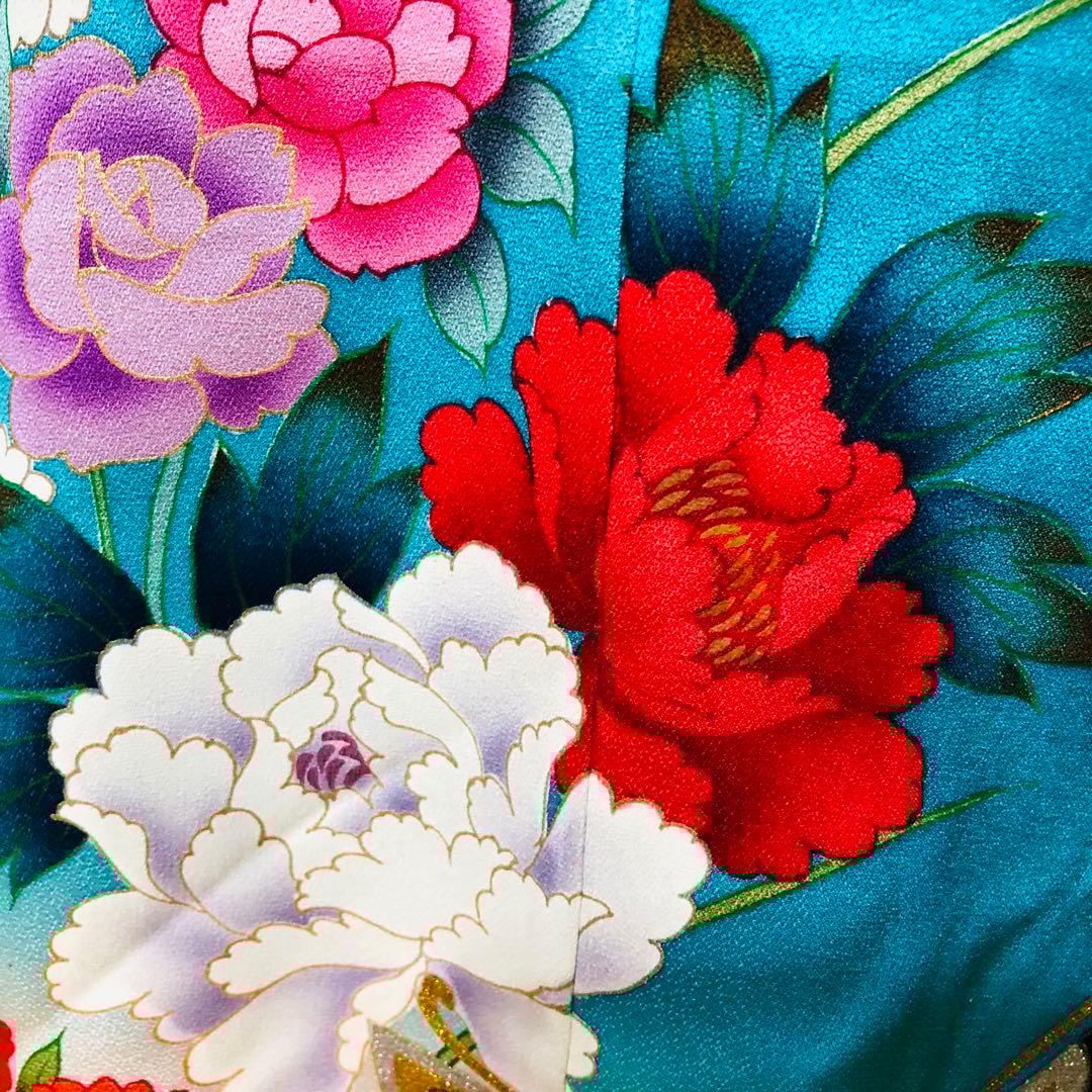 七五三7歳‼️豪華正絹Blue暈し‼️蝶々薔薇金彩金箔‼️完全フルセット✨プリンセス❤️