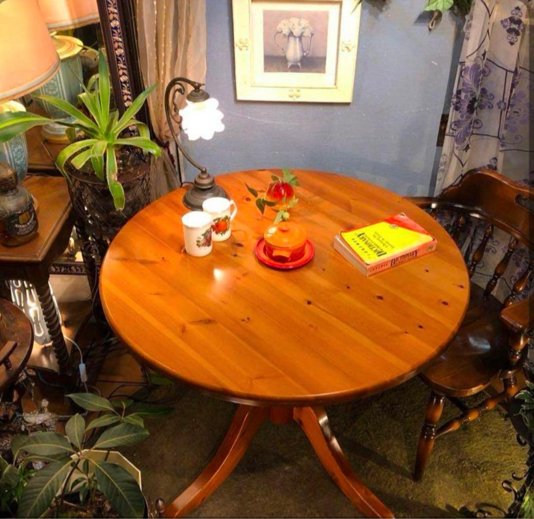 ヴィンテージ パインソリッド　アンティーク　ラウンドテーブル