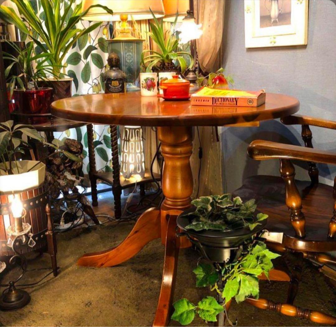 ヴィンテージ パインソリッド　アンティーク　ラウンドテーブル