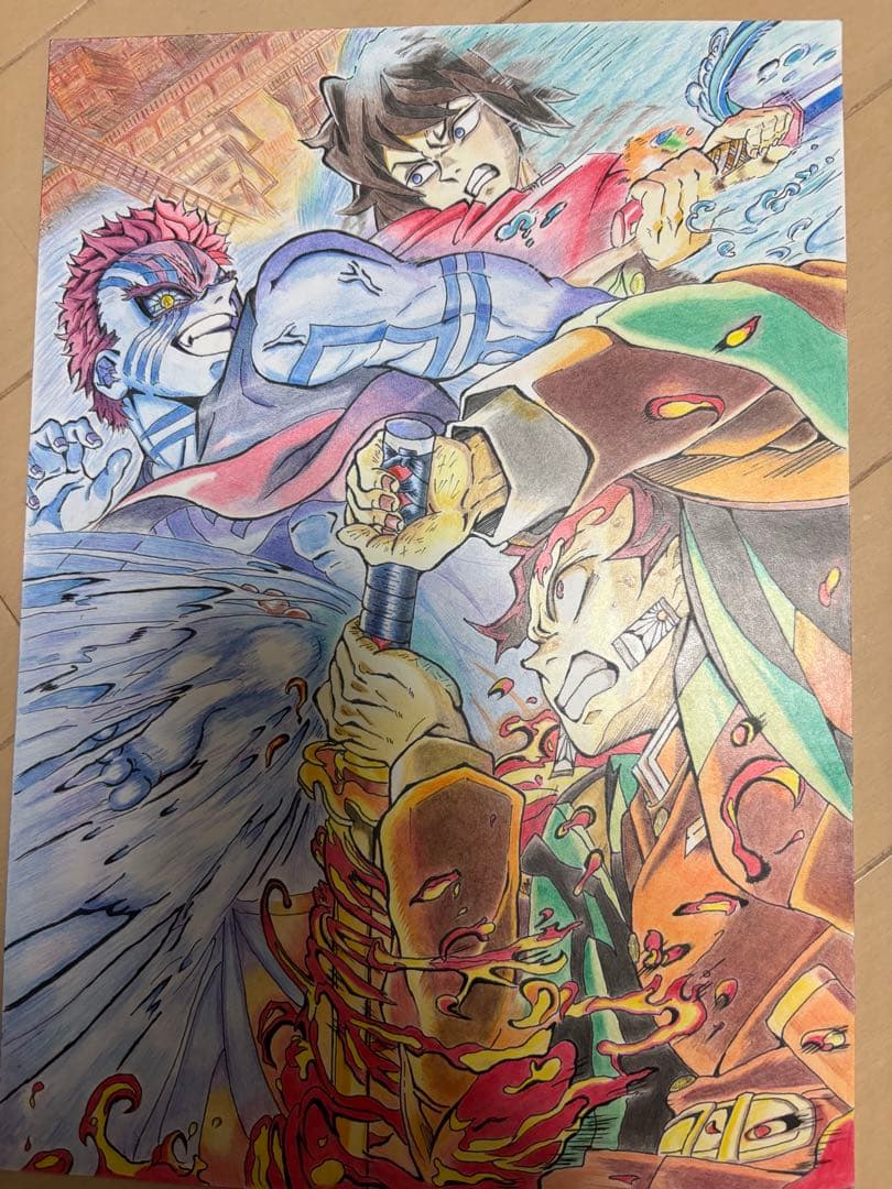 鬼滅の刃　手描き　イラスト　色鉛筆