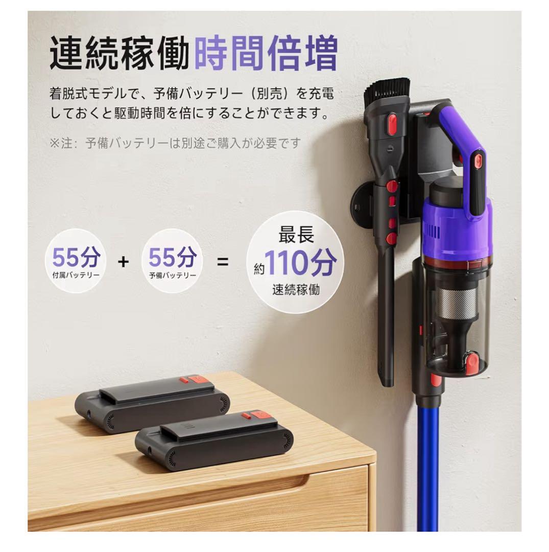 【58000pa強力吸引】コードレス掃除機　LED搭載　自立式　急速充電