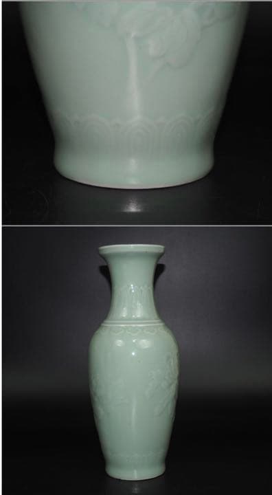 送料無料　70年代『中国宜興』青磁花瓶　高さ29ｃｍ　中国美術古玩