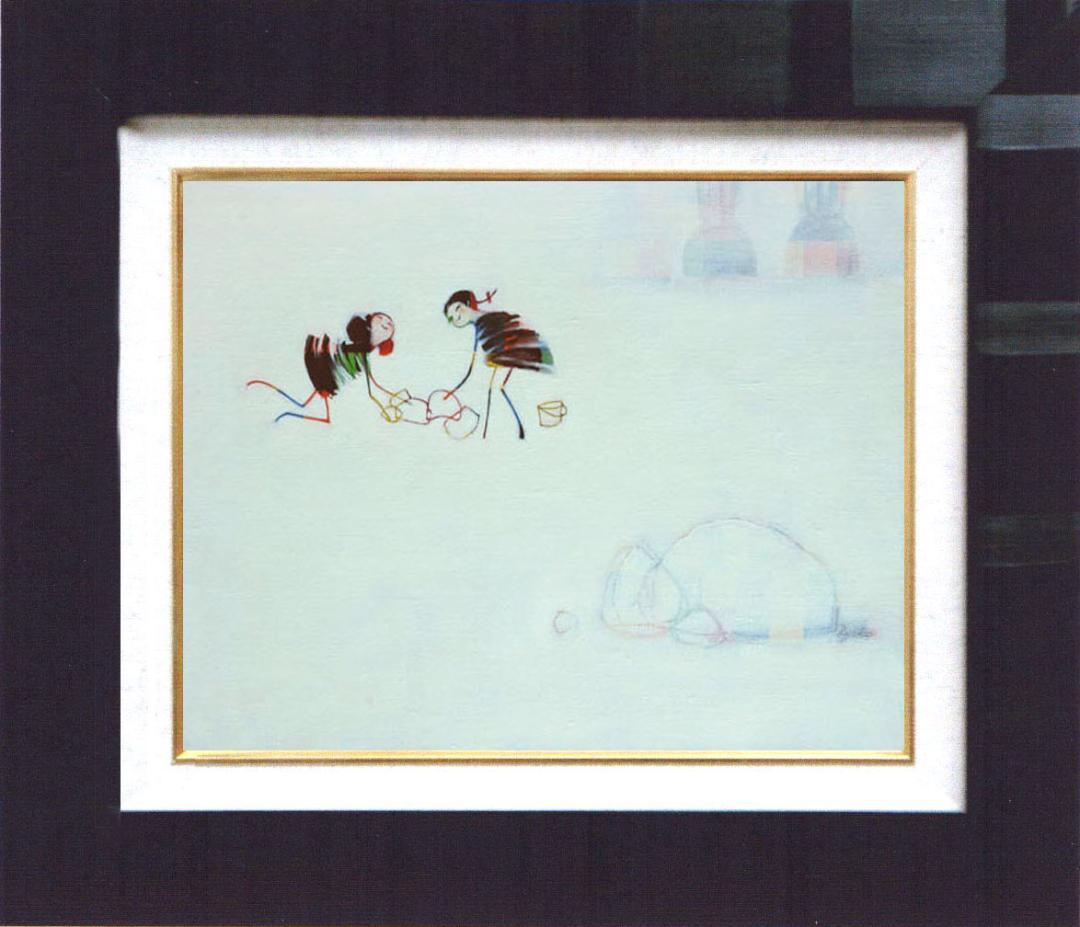 油絵 菅家令子 絵 絵画インテリア 額付(黒) F4-081614 可愛い蟻さん