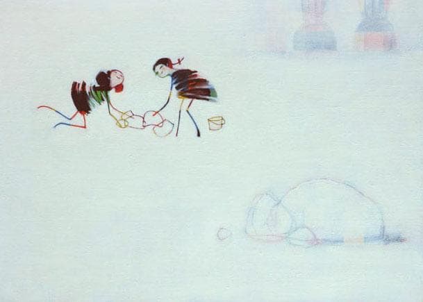 油絵 菅家令子 絵 絵画インテリア 額付(黒) F4-081614 可愛い蟻さん