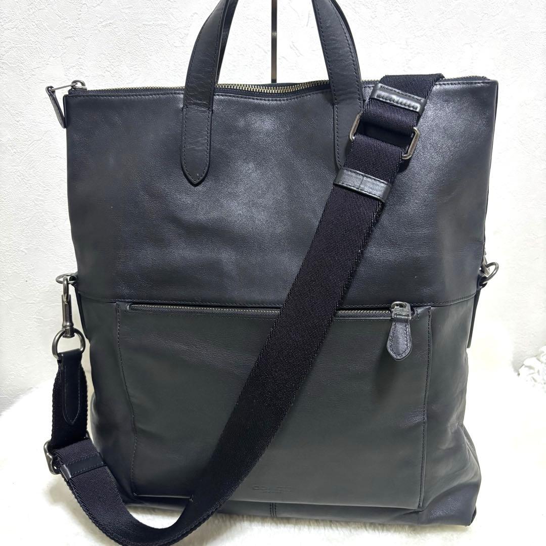 希少 コーチ ビジネスバッグ レザー 2way ショルダーバッグ ブラック 黒