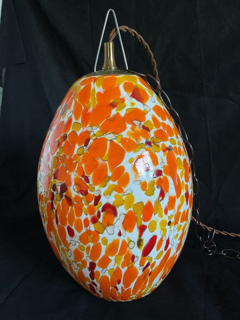 1960年代ヤマギワ・オリジナル「エッグ型ペンダントランプ」マグマ・オレンジ