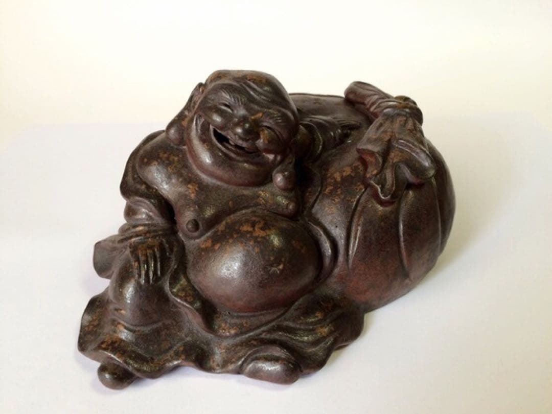 古備前　香炉 布袋】識箱付　備前焼 福の神 置物