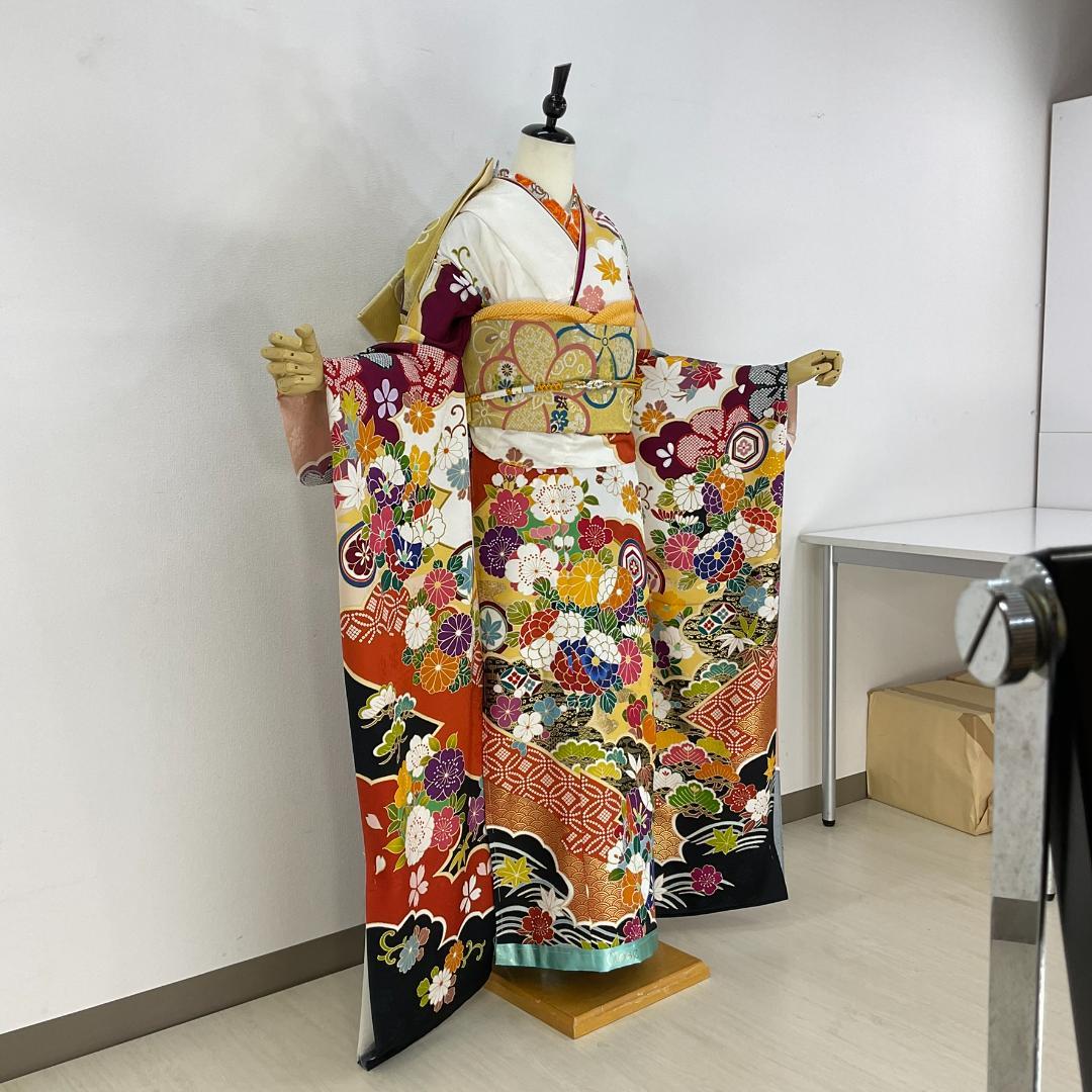 かんろ　ふくよかさん対応　正絹お振袖　フルセット　巾広胴裏込み