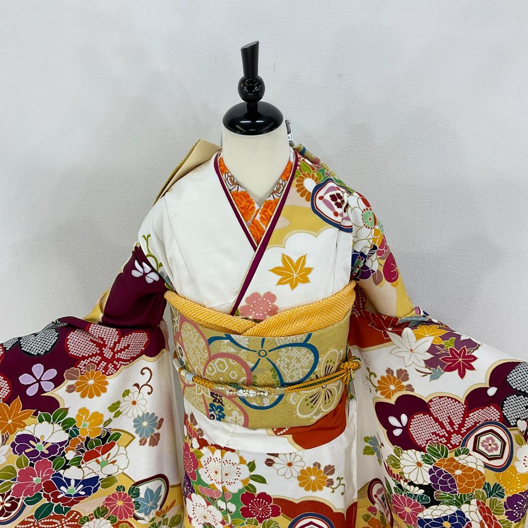 かんろ　ふくよかさん対応　正絹お振袖　フルセット　巾広胴裏込み