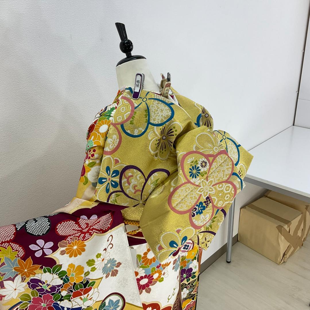 かんろ　ふくよかさん対応　正絹お振袖　フルセット　巾広胴裏込み