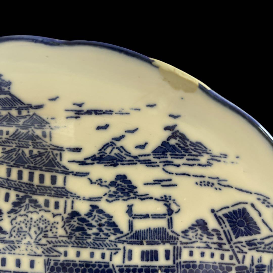 伊万里 中皿 アンティーク 明治前期 熊本城入場図 染付け 皿 骨董品