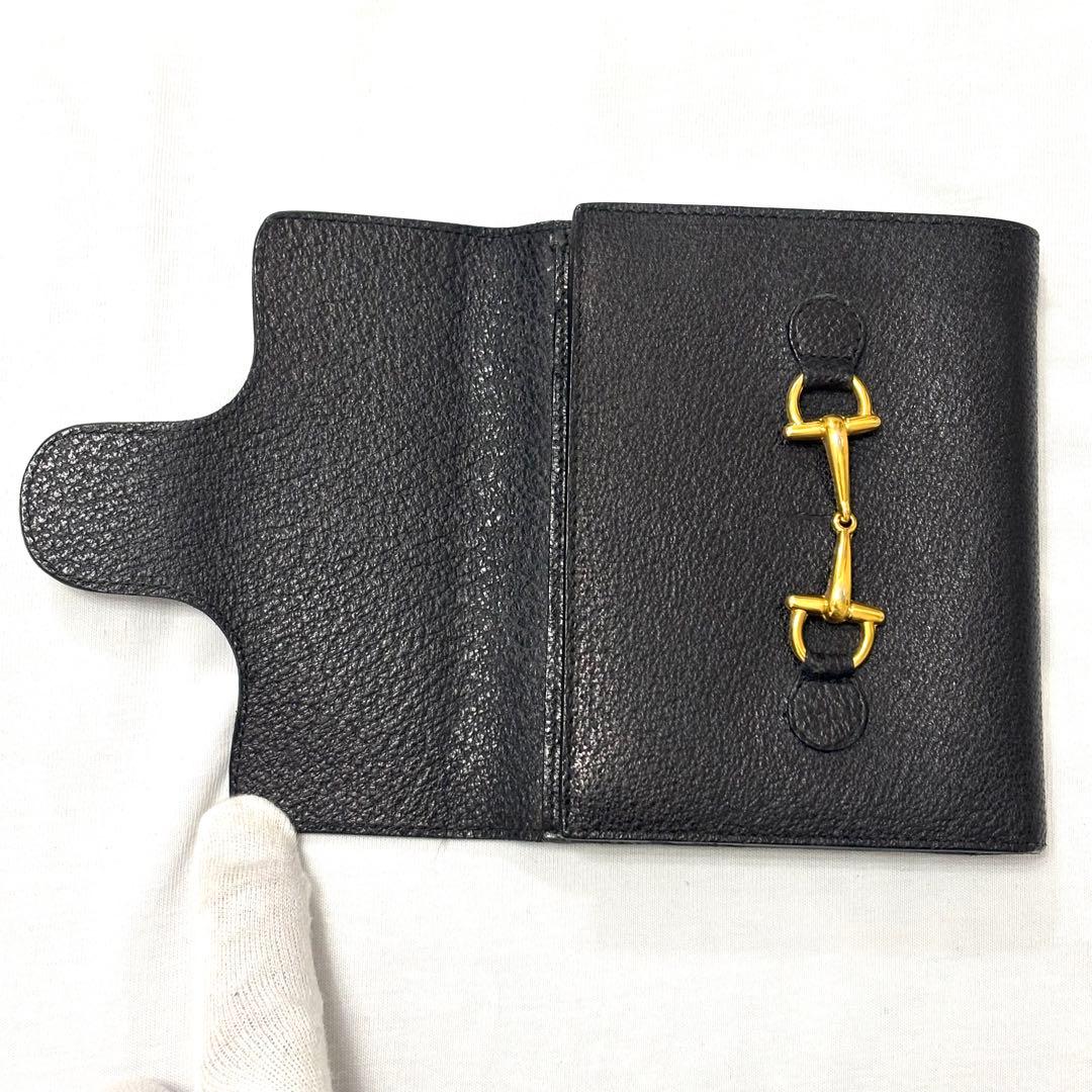 美品 グッチ GUCCI 二つ折り財布 ホースビット レザー 本革 ブラック