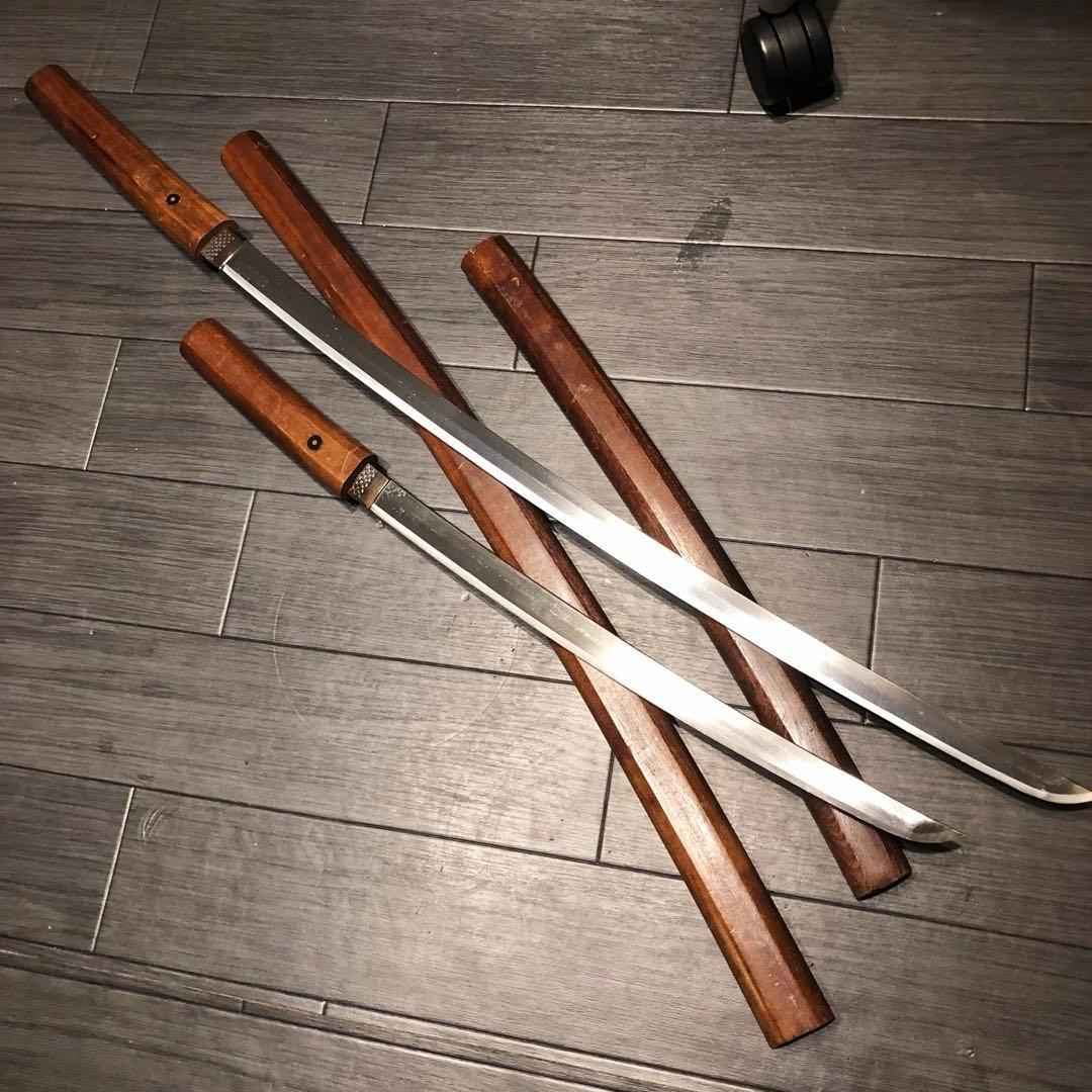 高級模造刀 白鞘 合金製 大小セット　居合刀 刃文 拵え