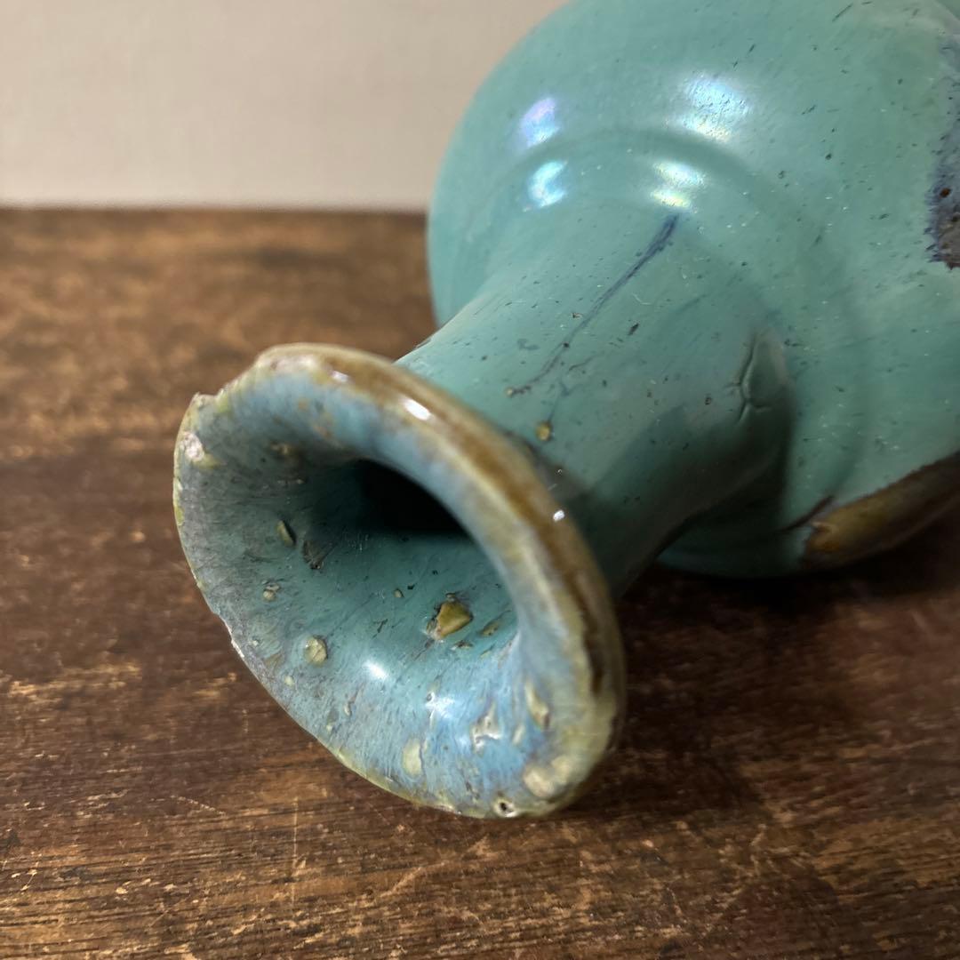 琉球　ユシビン 緑釉瓢形瓶　やちむん.壺屋焼.柳宗悦.民藝.アンティーク.李朝