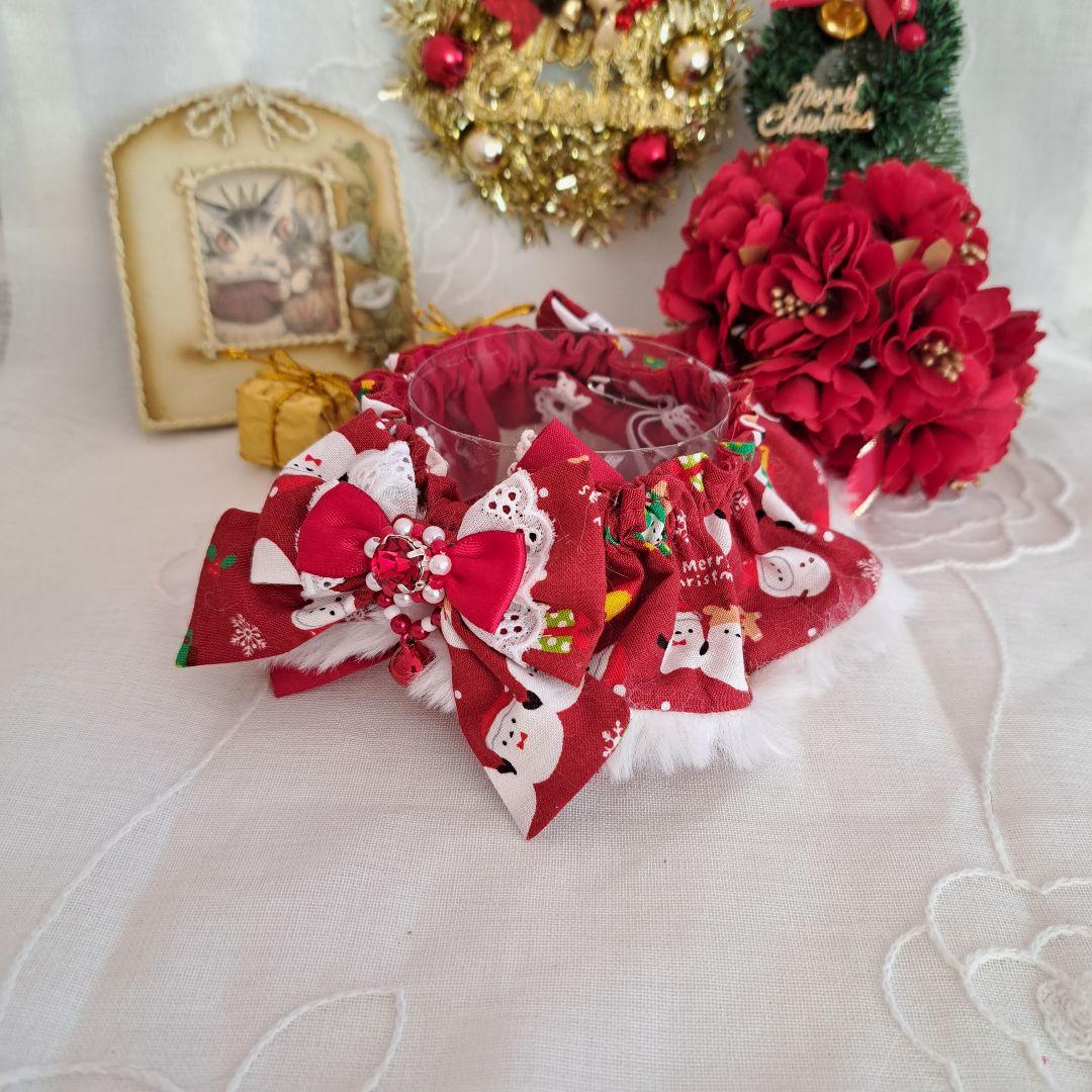 クリスマス幅広ファーシュシュ(赤シマナガエ)わんちゃん猫ちゃん用