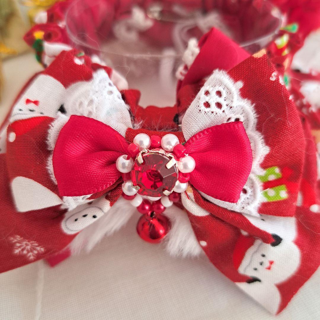 クリスマス幅広ファーシュシュ(赤シマナガエ)わんちゃん猫ちゃん用