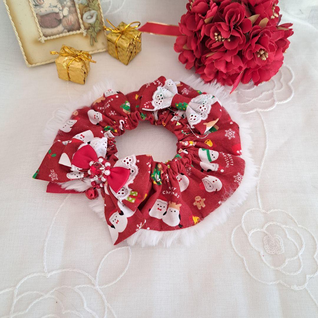 クリスマス幅広ファーシュシュ(赤シマナガエ)わんちゃん猫ちゃん用