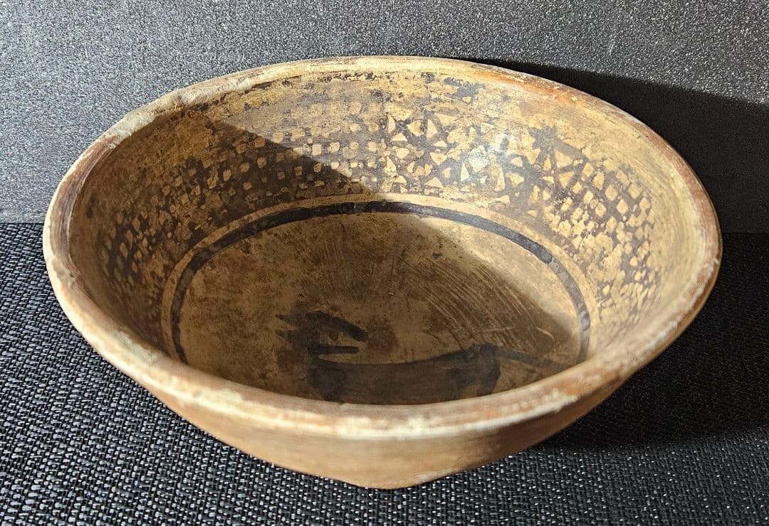 古代マヤ文明❗】彩色　犬の図　半球形鉢　出土品　コレクター蔵品　古代土器　古陶器