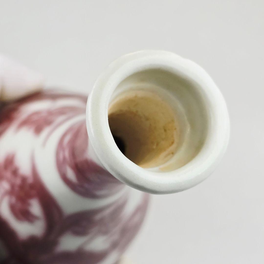 舶来品 中国古磁 返緑 釉裏紅 手絵鴛鴦戯水図 玉壺春 酒器 花瓶 置物 火石紅