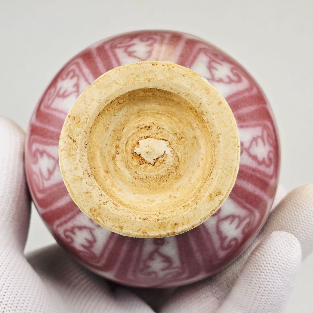 舶来品 中国古磁 返緑 釉裏紅 手絵鴛鴦戯水図 玉壺春 酒器 花瓶 置物 火石紅